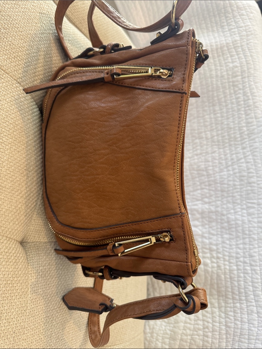 Brown faux Leather Crossbody Bag with Gold Hardware